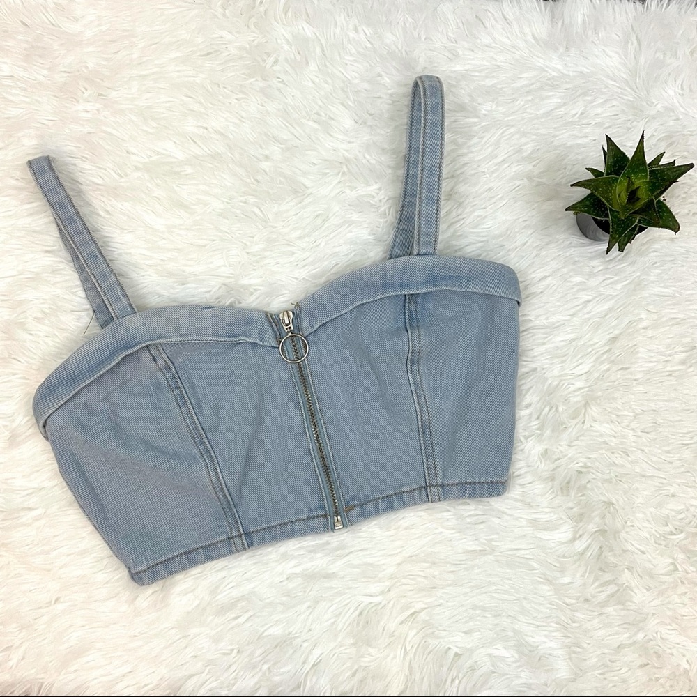Forever 21 Denim Zip Front Bustier Crop Top Women’s M